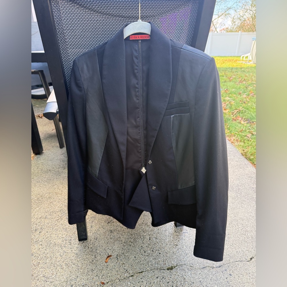 alice + olivia faux leather panel blazer black Sz S